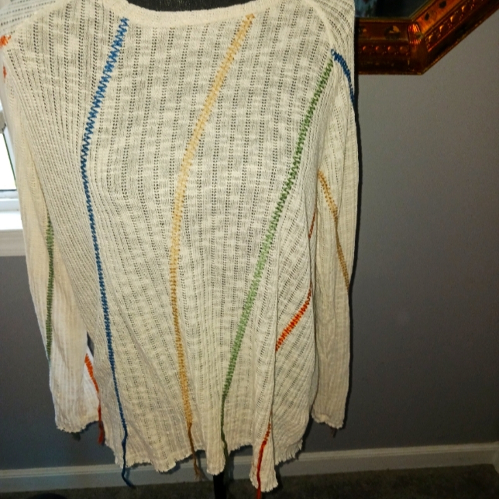 Promesa Striped Fringe Crew Neck Sweater Off White🌷